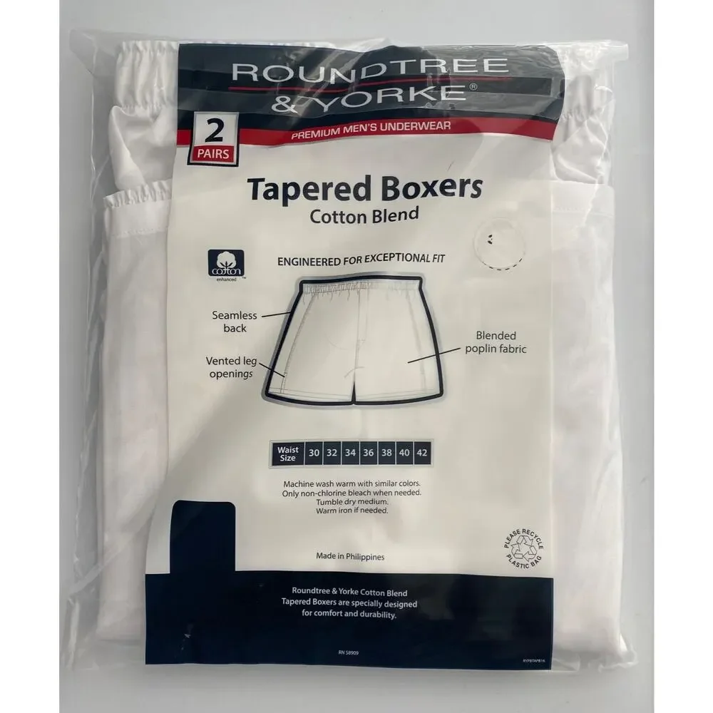 Roundtree & Yorke Underwear 2 Pack Tapered Boxer Boxers White Cotton Blend 42